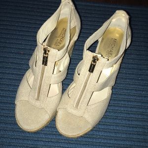 Michael Kors tan zip up wedges